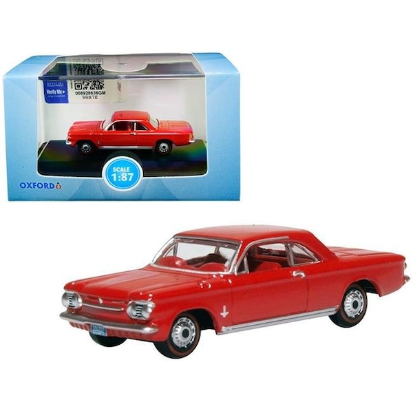 Stages For All Ages 1963 Chevrolet Corvair Coupe Riverside Red with Red Interior 1 by 87 HO Scale Diecast Model Car ST1541590 - main